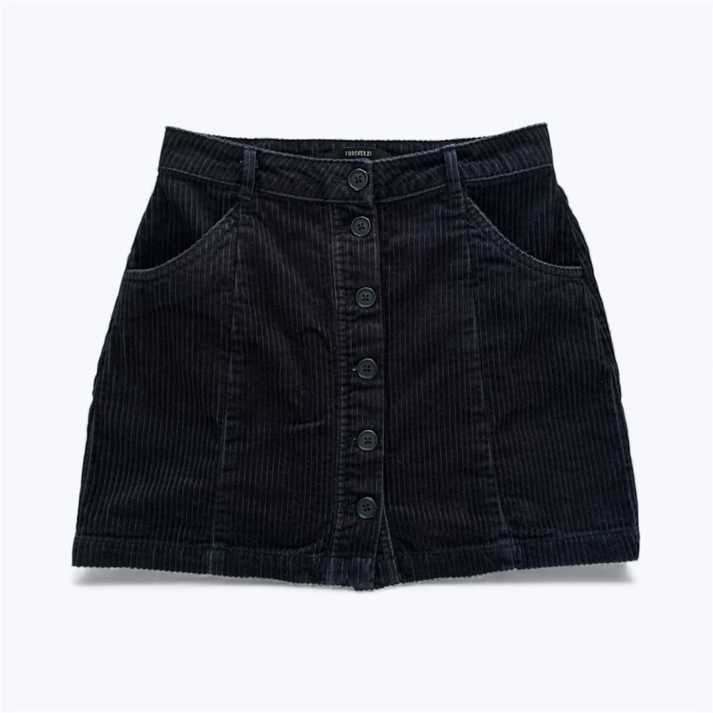Forever 21 Black Corduroy Button-Front Mini Skirt – Size S